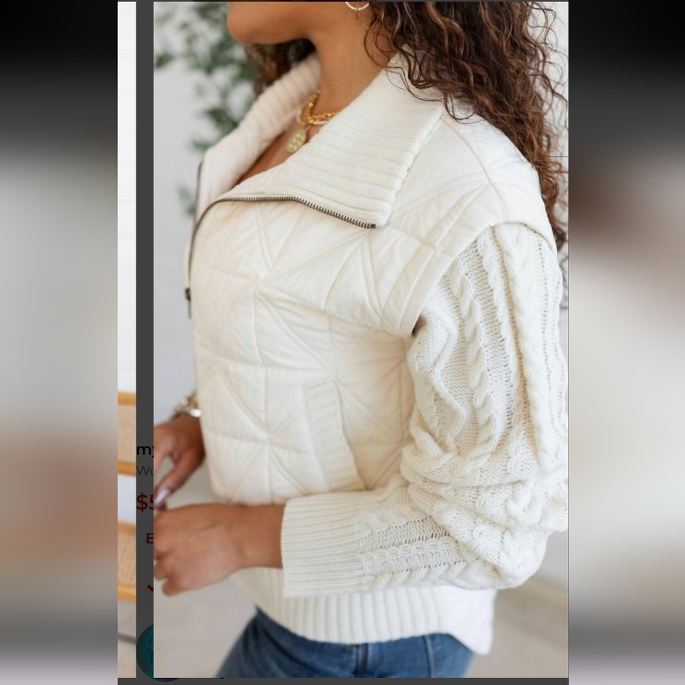 Mystree Cream Quilted Jacket - Picture 3 of 5